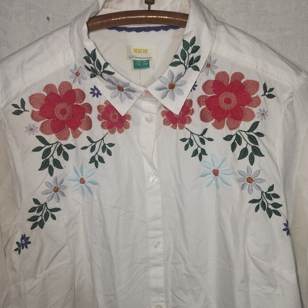MAEVE for ANTHROPOLOGIE sz 22W Embroidered Floral White Button down Blouse Shirt - Picture 2 of 7